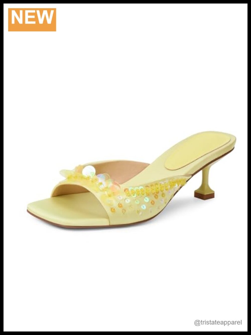 SOVANYOU Sequin Kitten Heel Mules Square Toe Sandals for Women